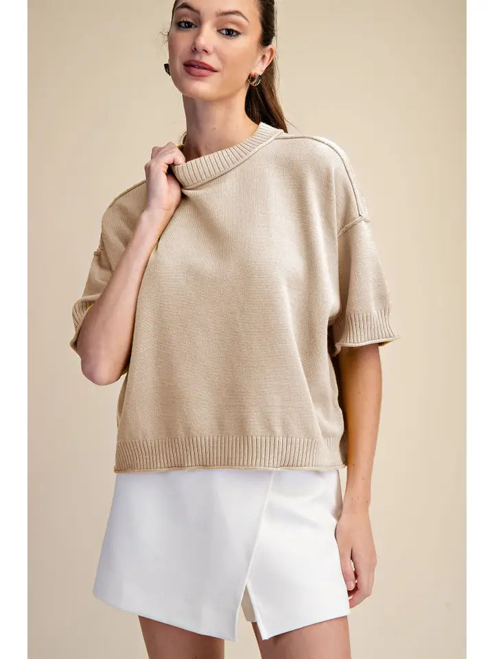 Glam Short Sleeve Crew Neck Sweater