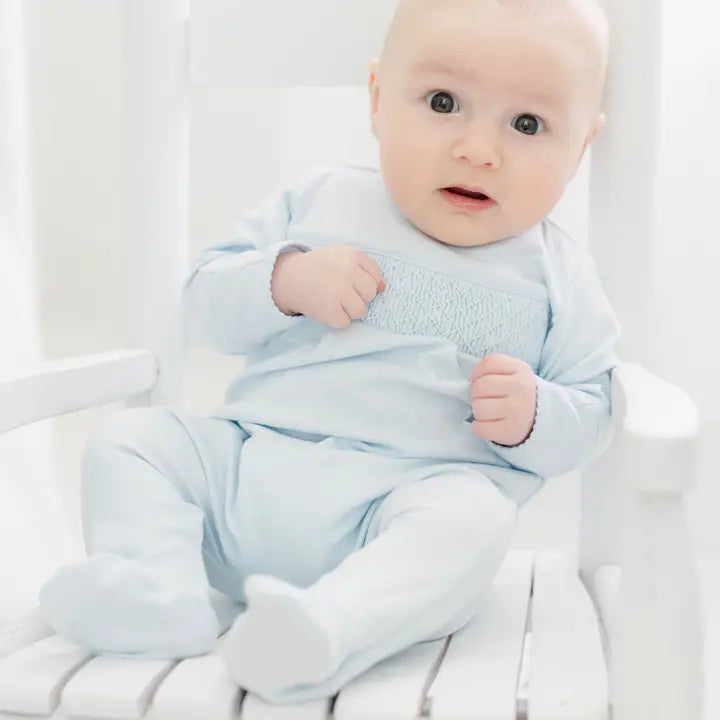 Magnolia Baby Solid Blue Smocked Footie