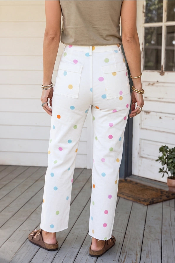 Colorful Polka Dot High Waisted Jeans