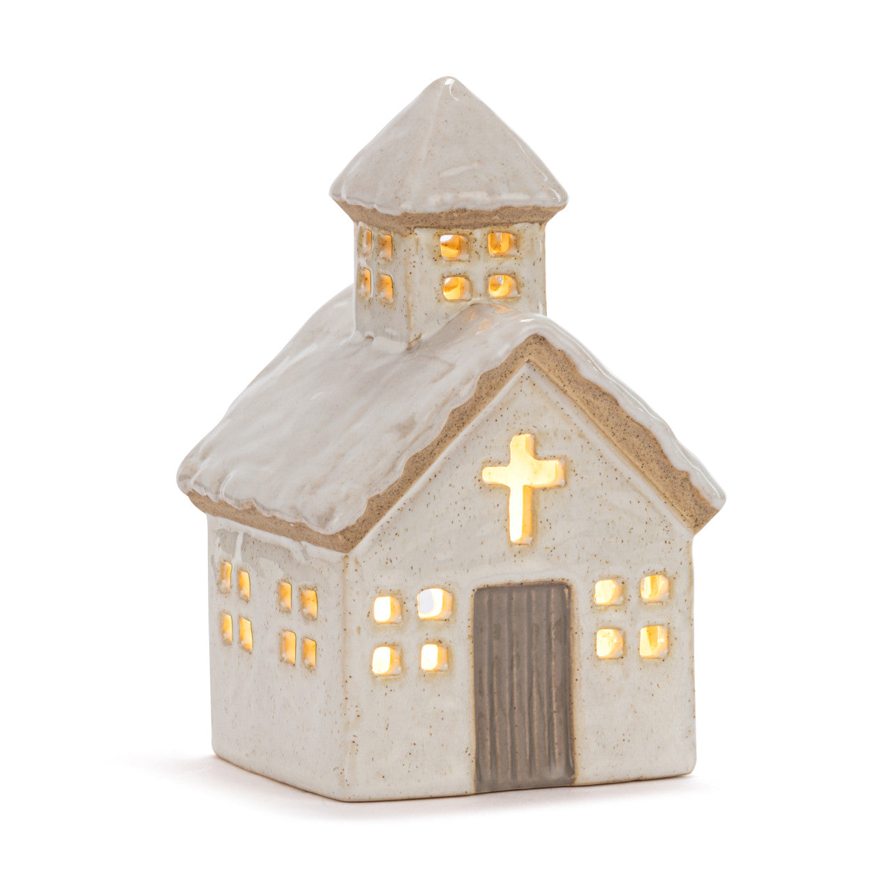 Demdaco Cream Church LED Ceramic Figure - 4x6.5in