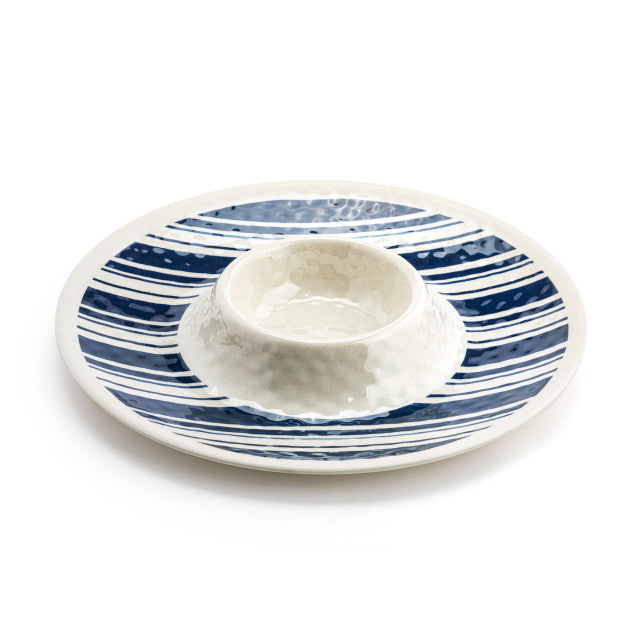 Demdaco Indigo Stripe Melamine Chip & Dip