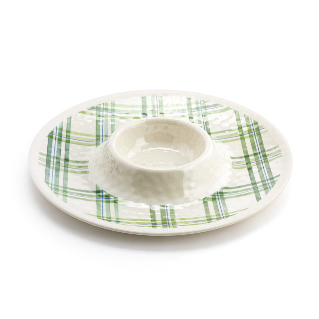 Demdaco Green Plaid Melamine Chip & Dip