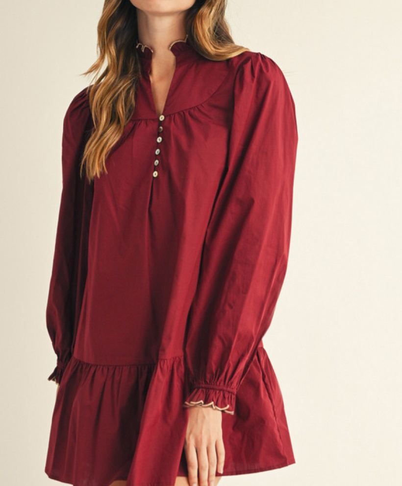 Jodifl Long Sleeve Scallop Button Dress