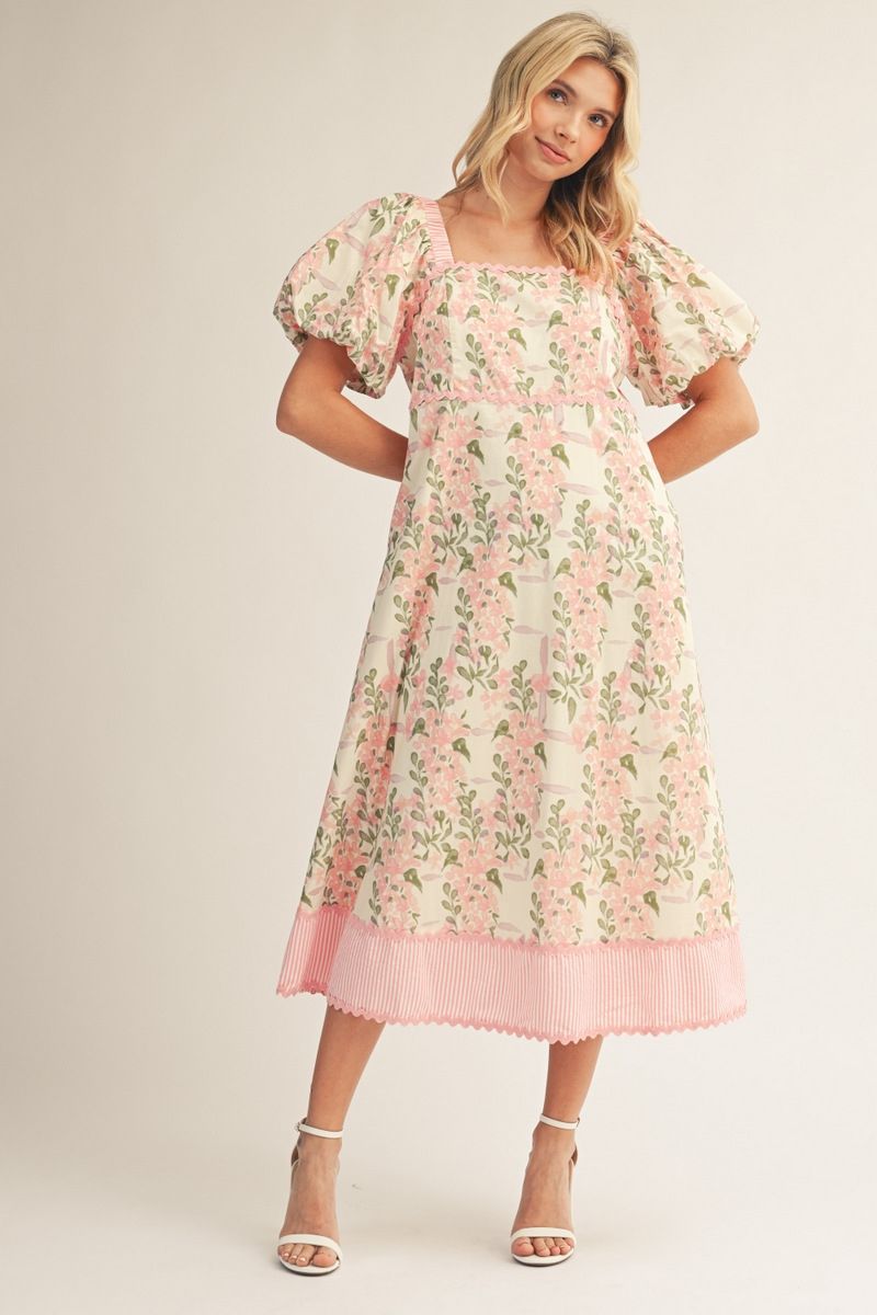 Jodifl Square Neck Pink Floral Midi