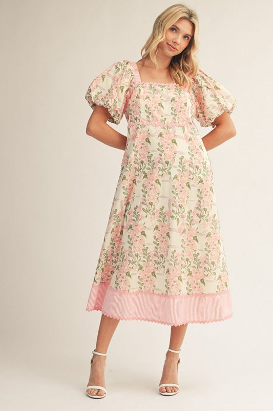 Jodifl Square Neck Pink Floral Midi