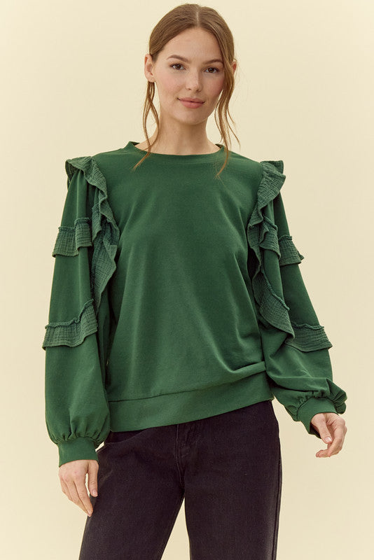 Jodifl Ruffled Two-Texture LS Top