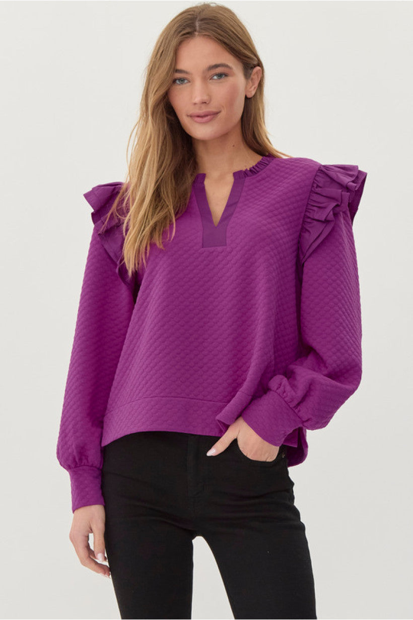 Jodifl Magenta Ruffle Shoulder Top