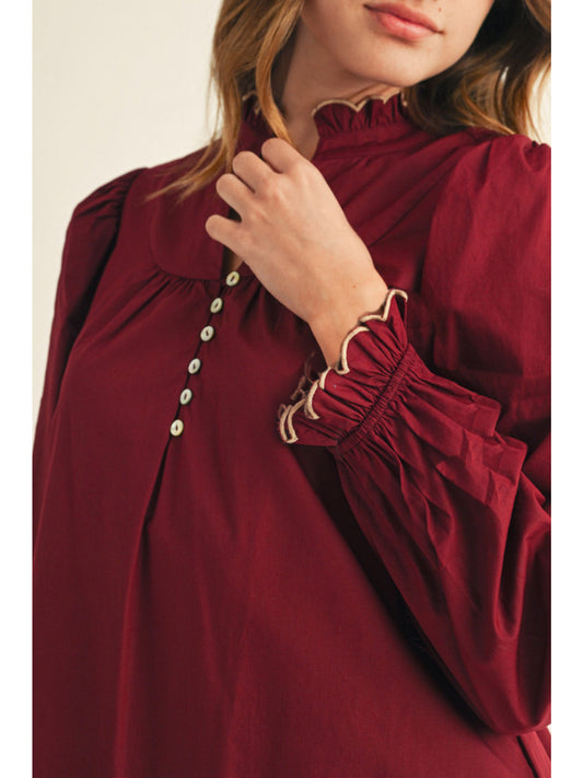 Jodifl Long Sleeve Scallop Button Dress