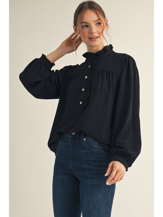 Jodifl Long Sleeve Ruffle Mock Neck Top