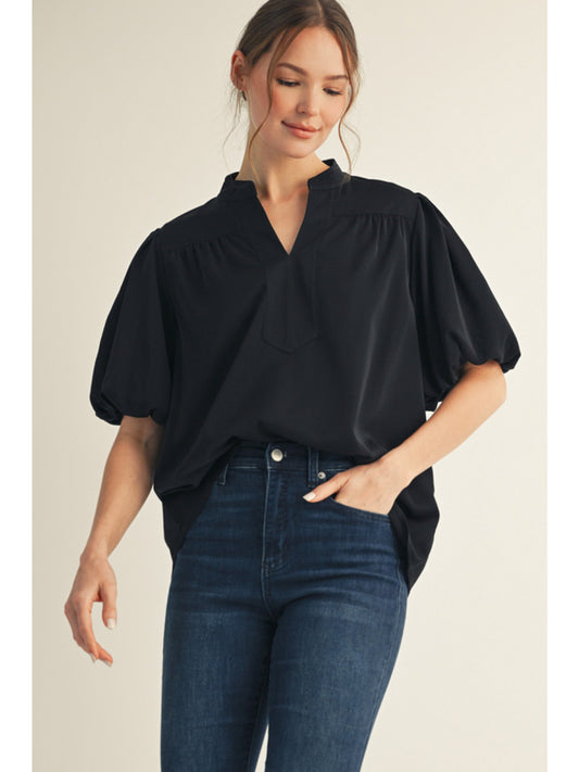 Jodifl Solid V-Neck Puff Sleeve Top