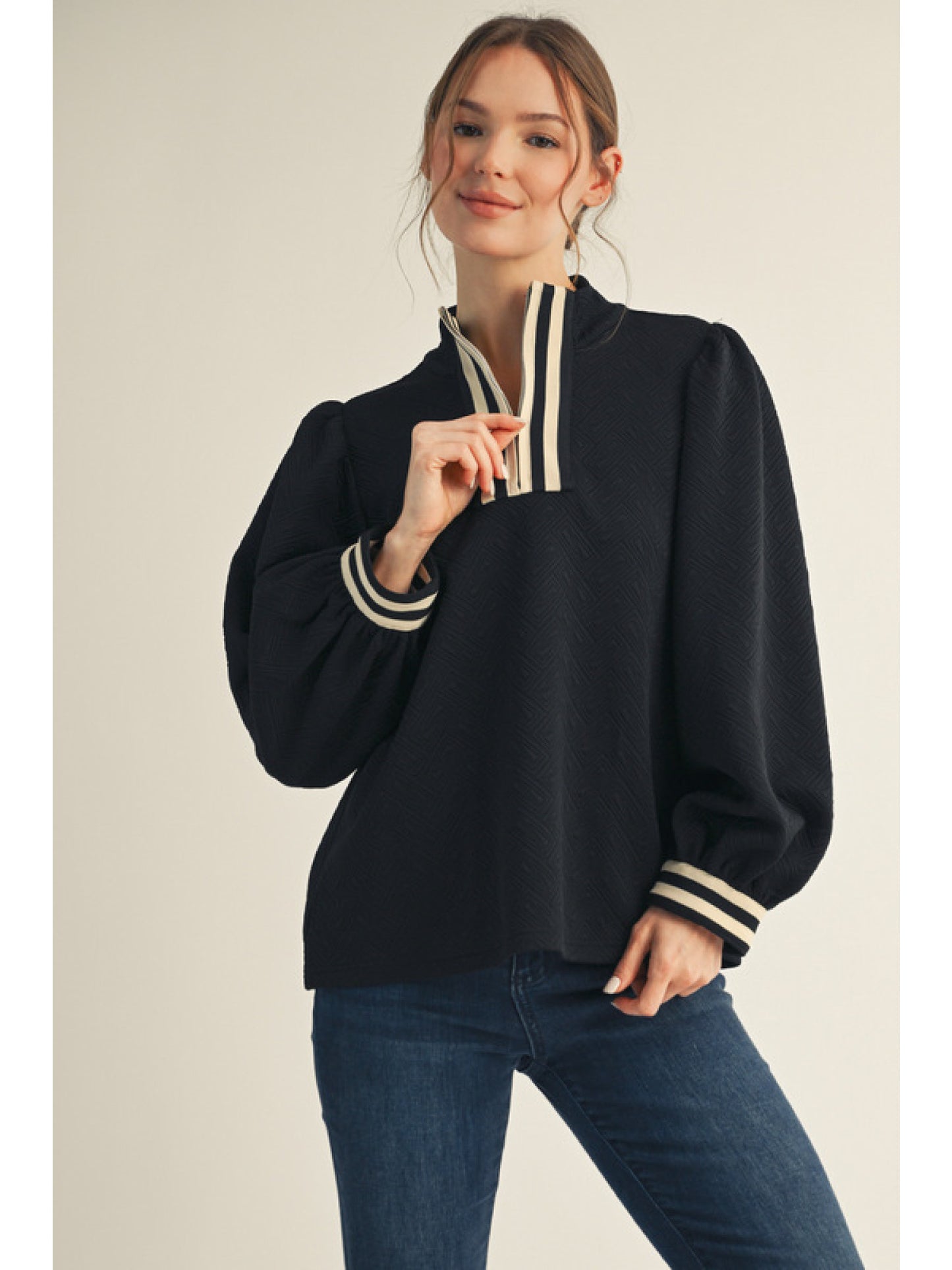 Jodifl Textured Top with Striped Zip Detailing