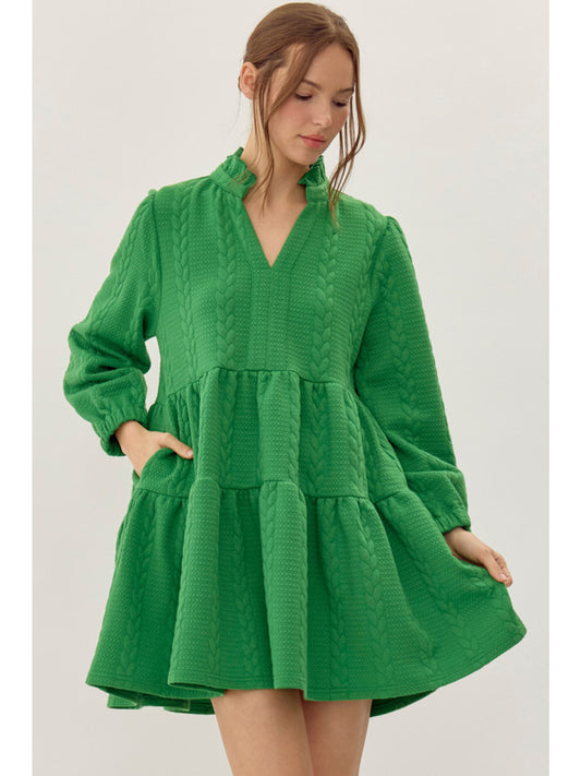 Jodifl Braided Dress with Frill Neckline - Kelly Green