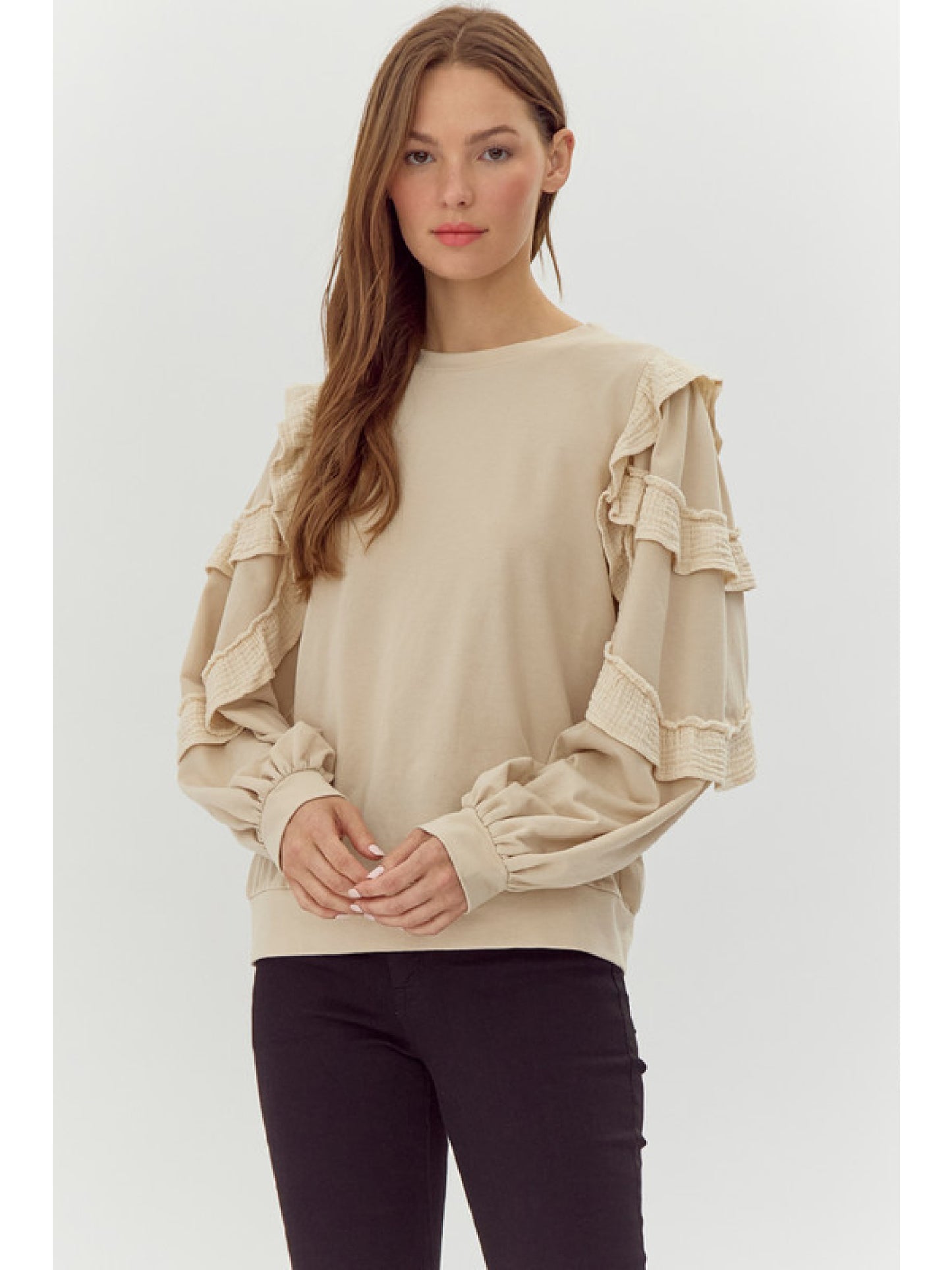 Jodifl Ruffled Two-Texture LS Top