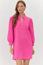 Jodifl Hot Pink Textured V Neck Dress