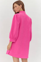 Jodifl Hot Pink Textured V Neck Dress