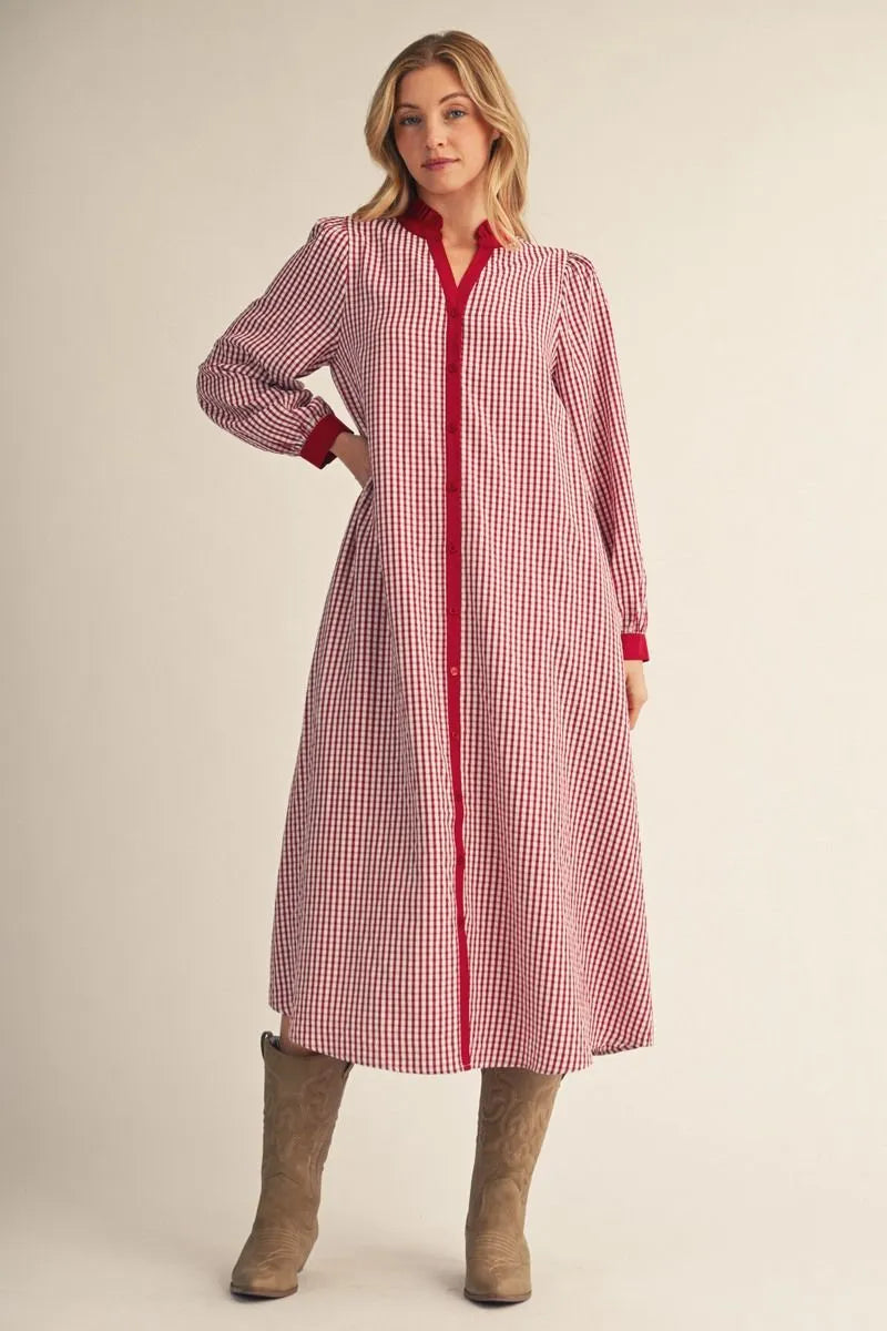 Jodifl Long Sleeve Gingham Midi