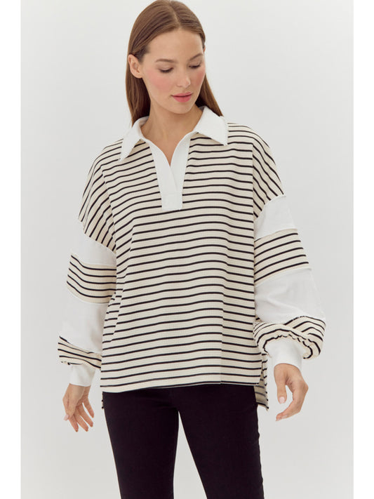 Jodifl Rugby Shirt - Black/Ivory Striped