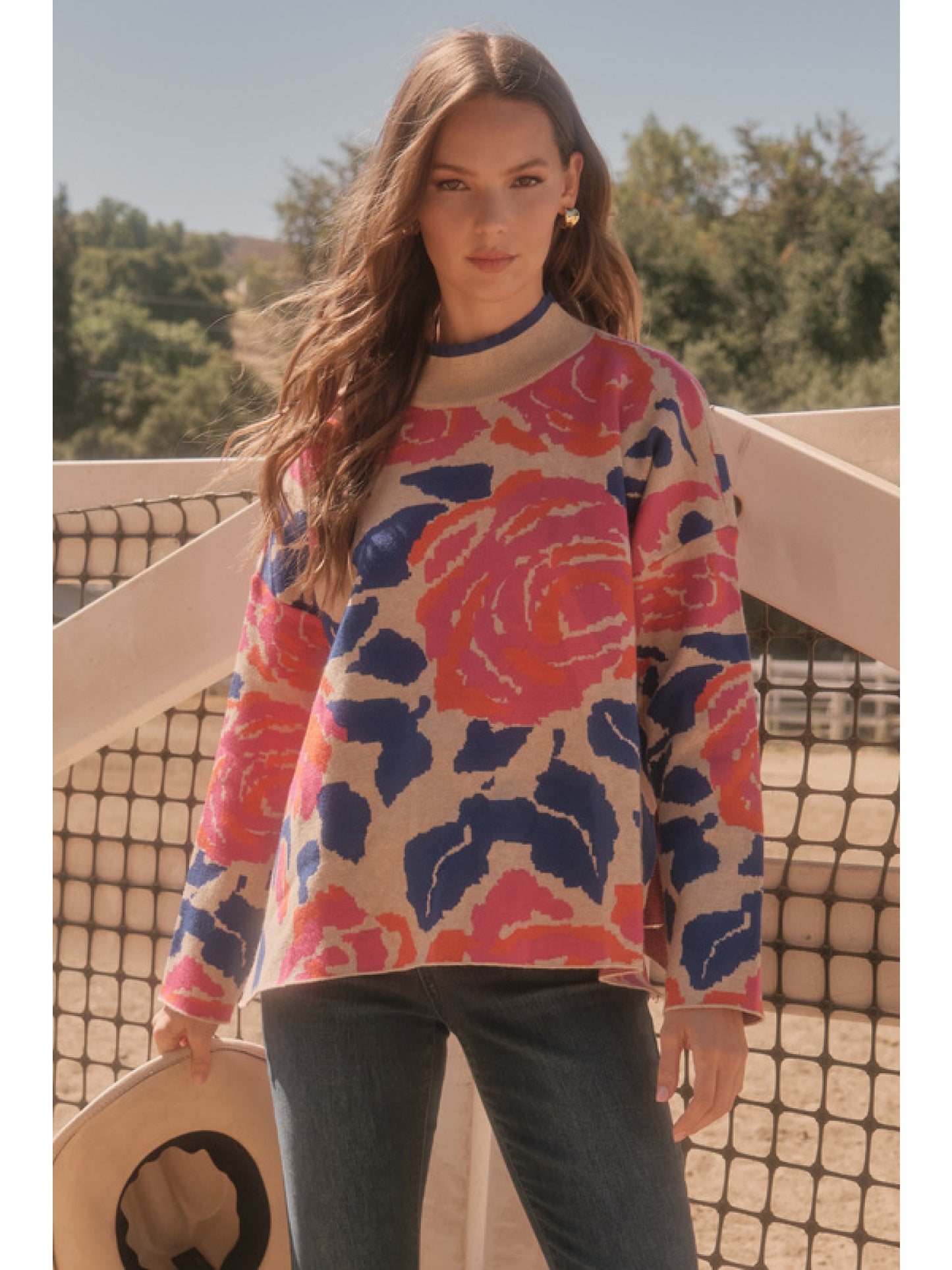 Jodifl Jewel Tone Floral Sweater