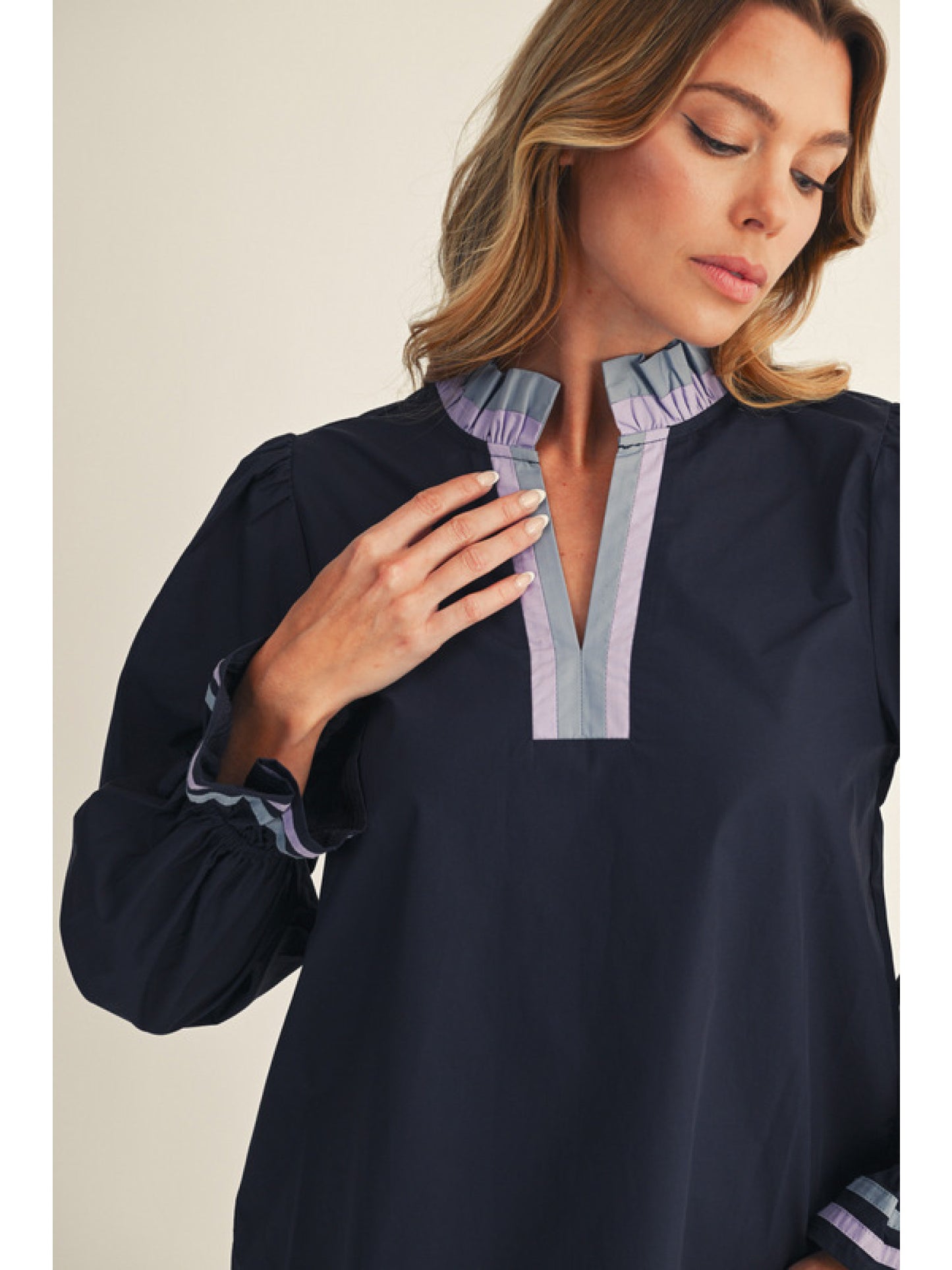 Jodifl LS Top with Contrast Striped Accents