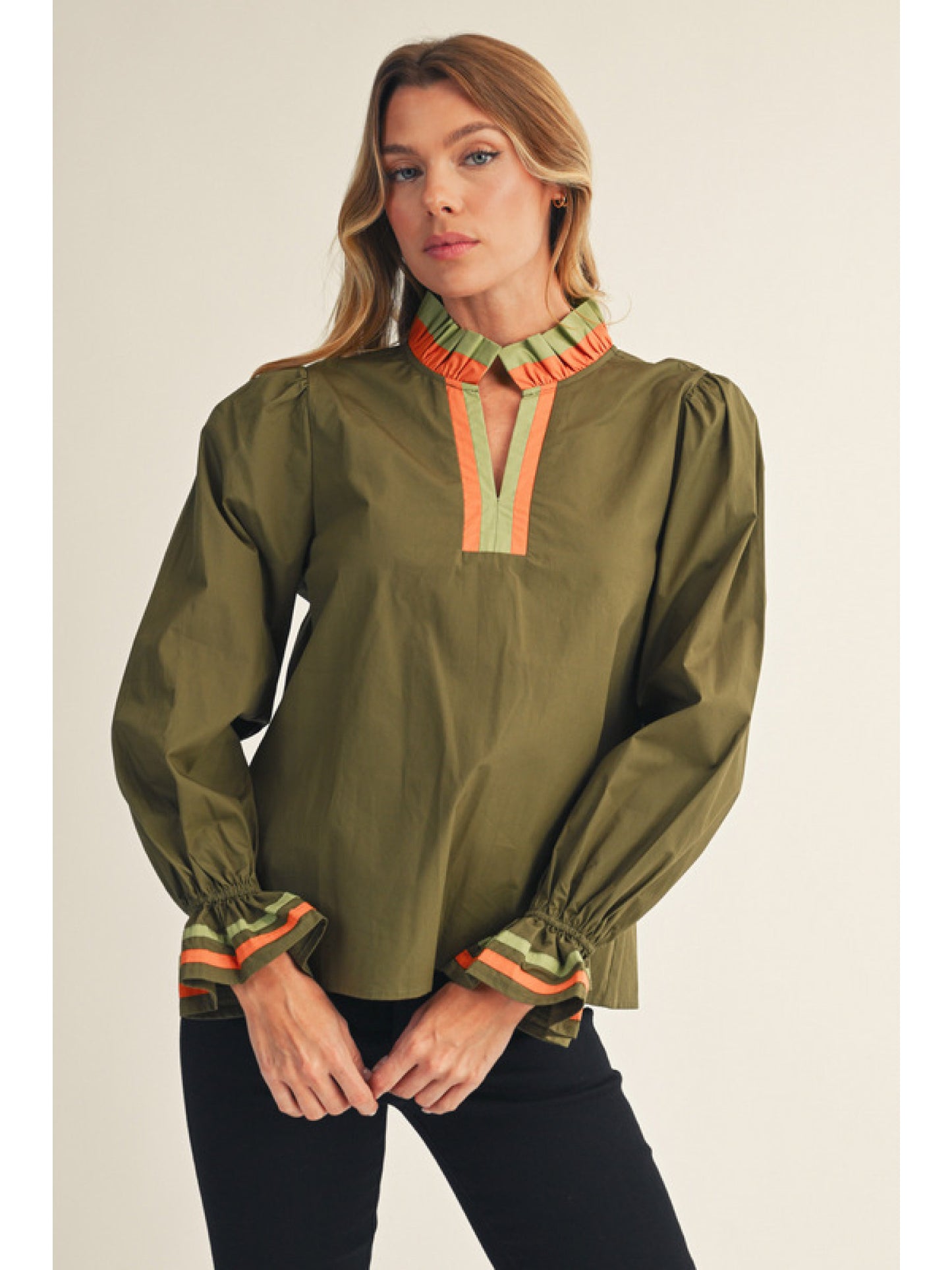 Jodifl LS Top with Contrast Striped Accents