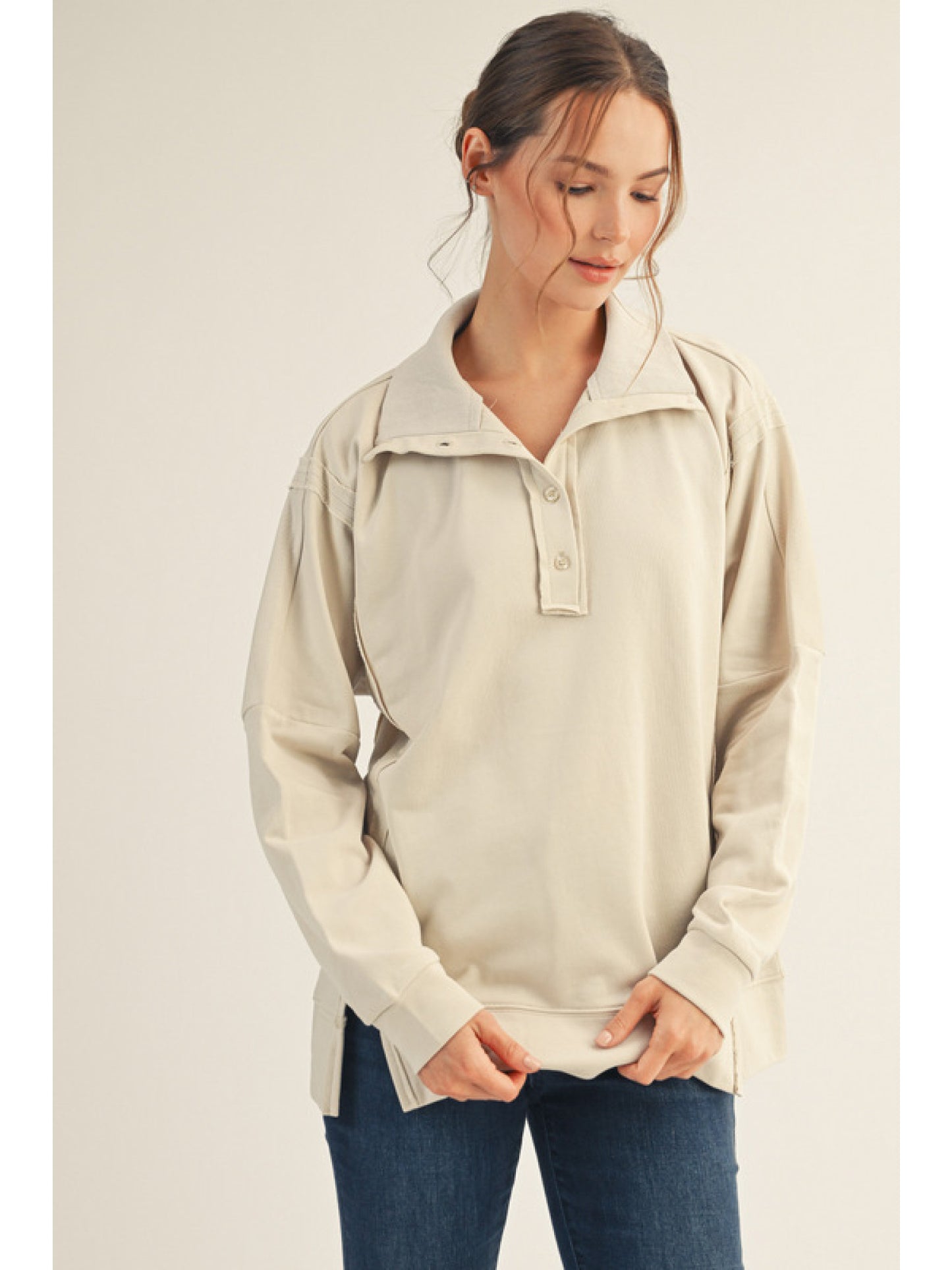 Jodifl Drop Shoulder Solid Raw Hem Top