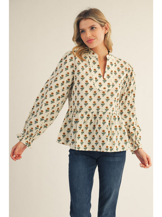 Jodifl Ruffle Floral Peplum Top with Lace