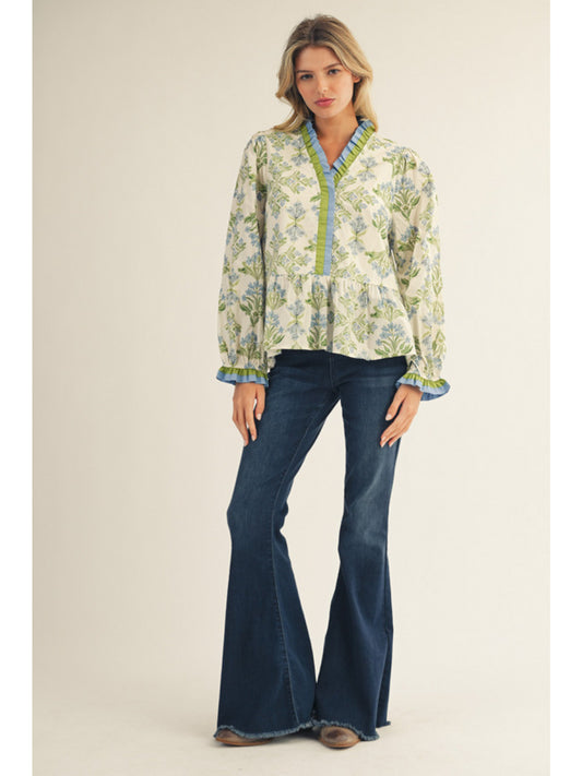 Jodifl Long Sleeve Boho Floral Peplum Top