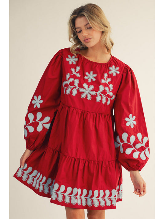 Jodifl Babydoll Dress with Blue Embroidery