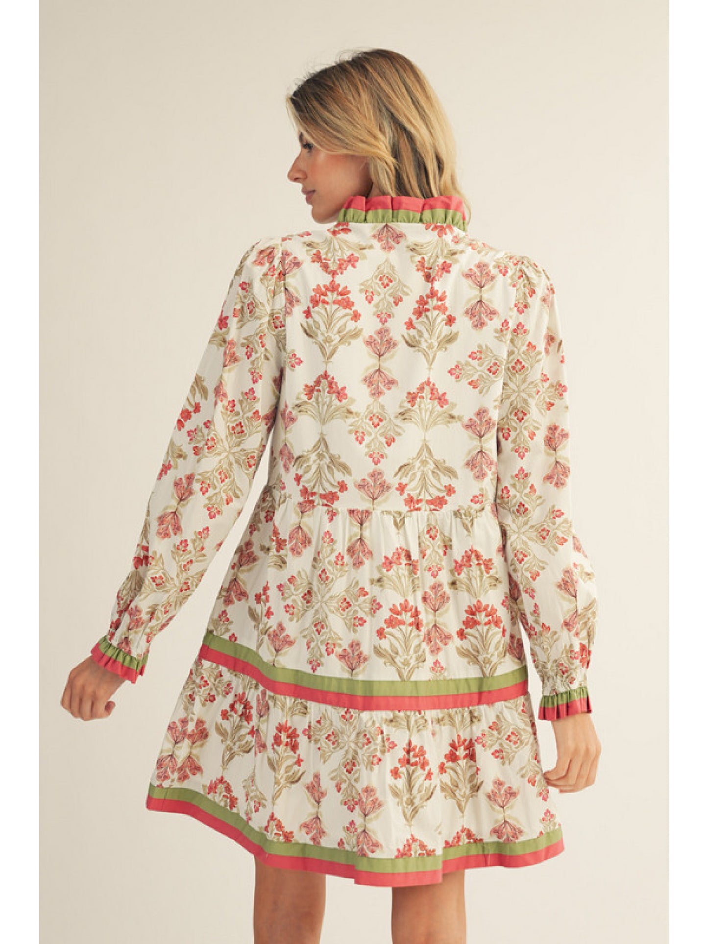 Jodifl Long Sleeve Button Floral Tiered Dress
