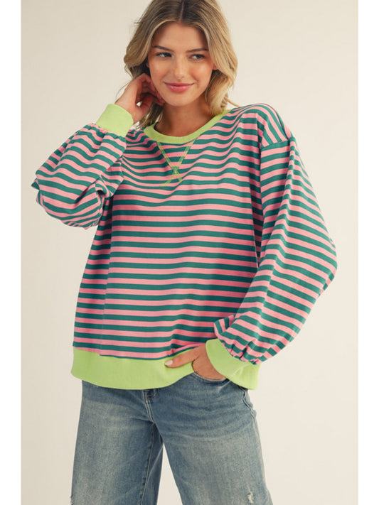 Jodifl Stripe Sweatshirt with V-Notched Neckline