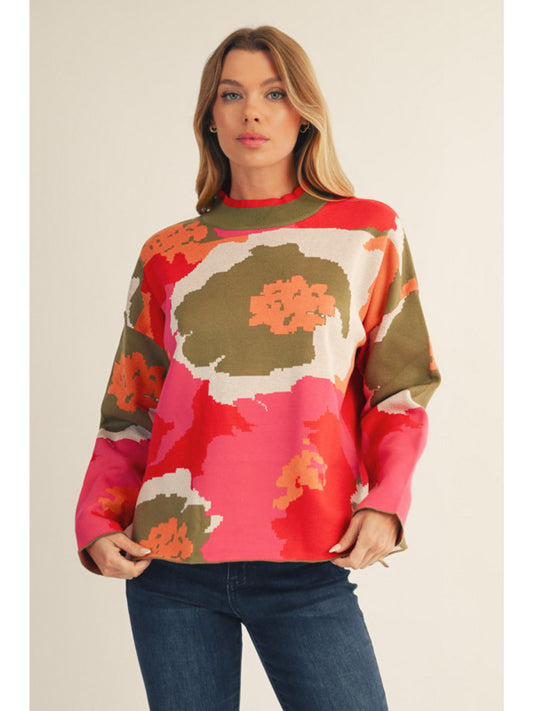 Jodifl Drop Shoulder Floral Sweater Top