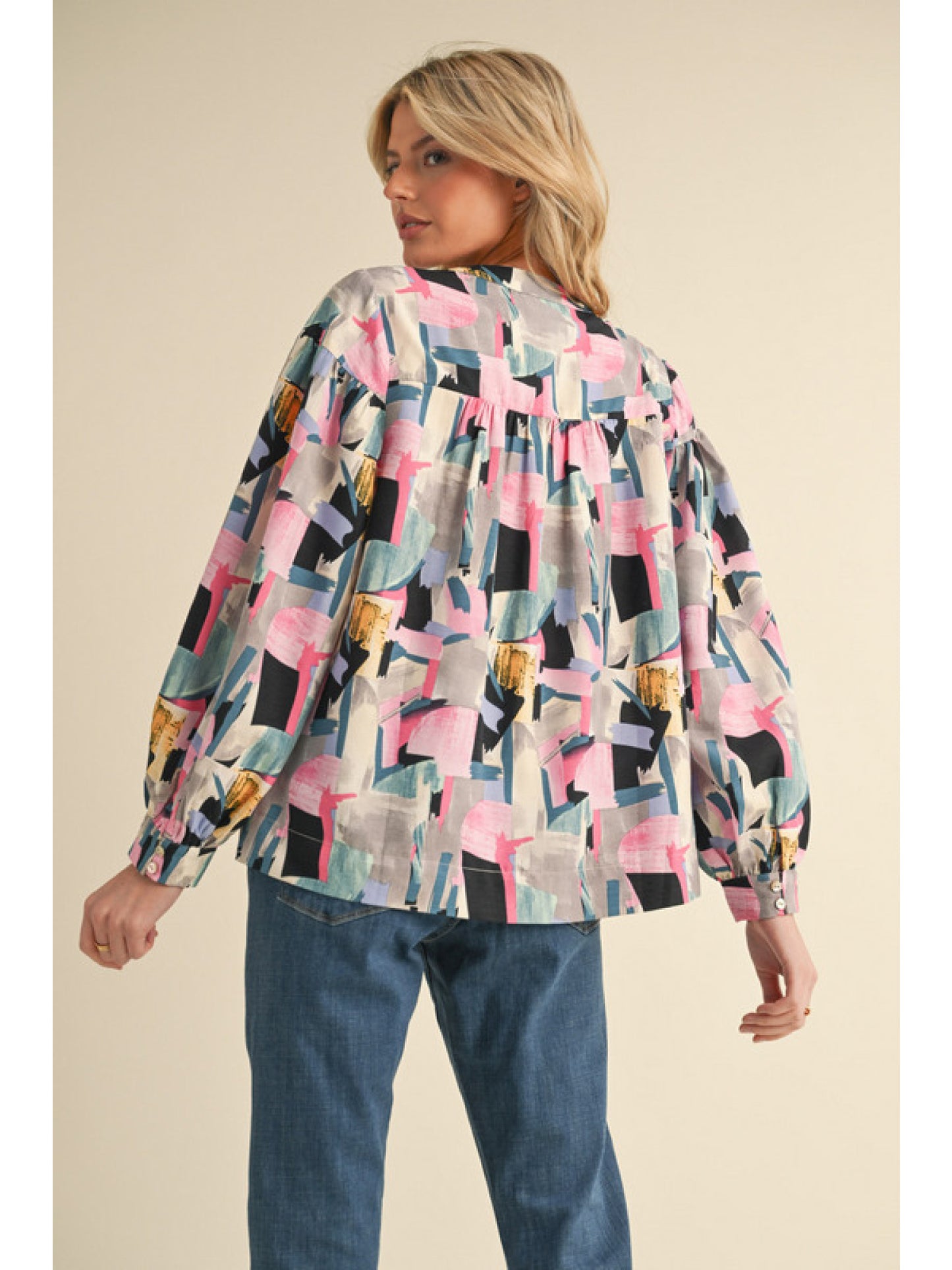 BF Multicolor Print Top with Cuff Sleeves