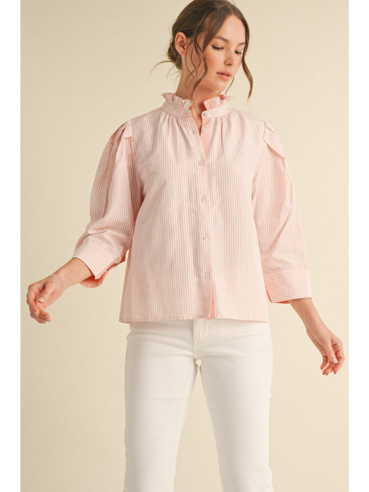 Jodifl Stripe Button Down with Ruffles