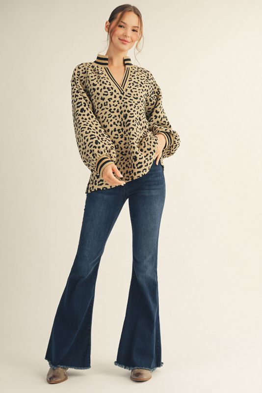 Jodifl Textured Leopard Top with Band Accents