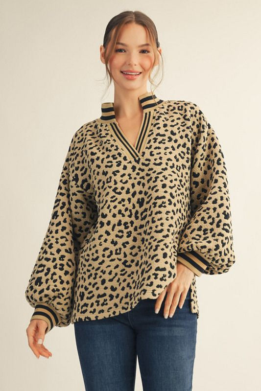 Jodifl Textured Leopard Top with Band Accents