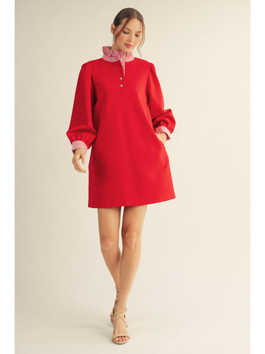 Jodifl Shift Dress with Seersucker Popover Details