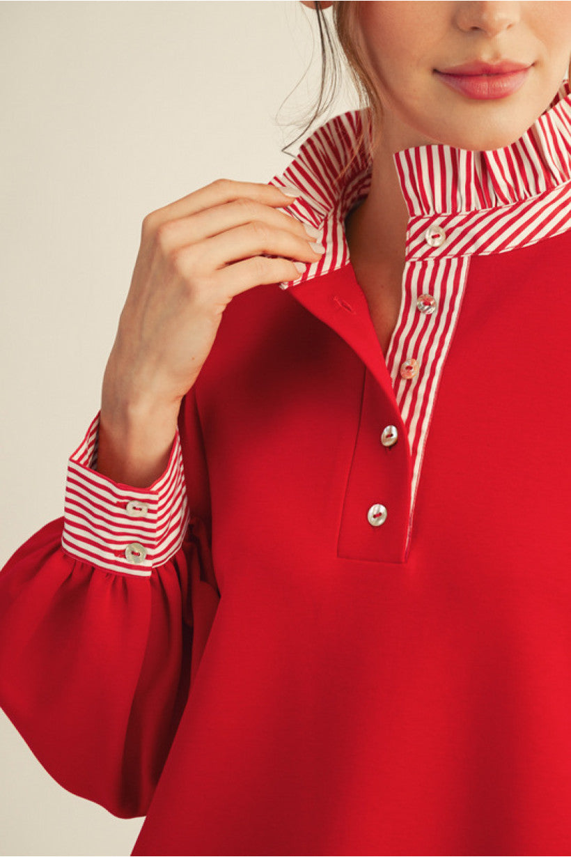 Jodifl Shift Dress with Seersucker Popover Details