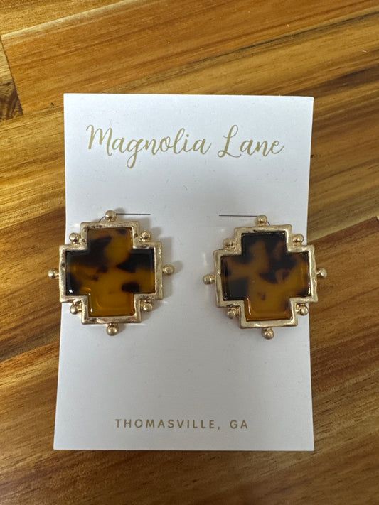 GS Tortoise Cross Earrings