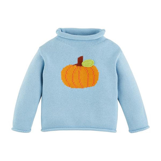 Mudpie Blue Pumpkin Rollneck Toddler Sweater