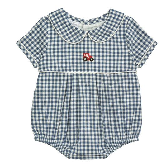 Mudpie Tractor French Knot Gingham Bubble