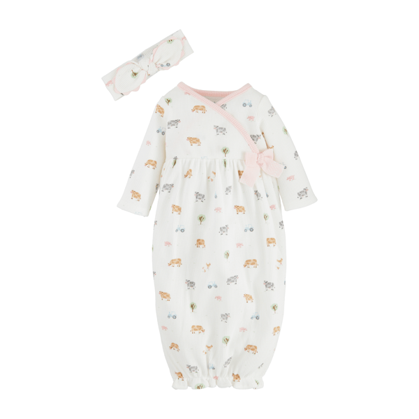 Mudpie Girl Farm Print Gown Set
