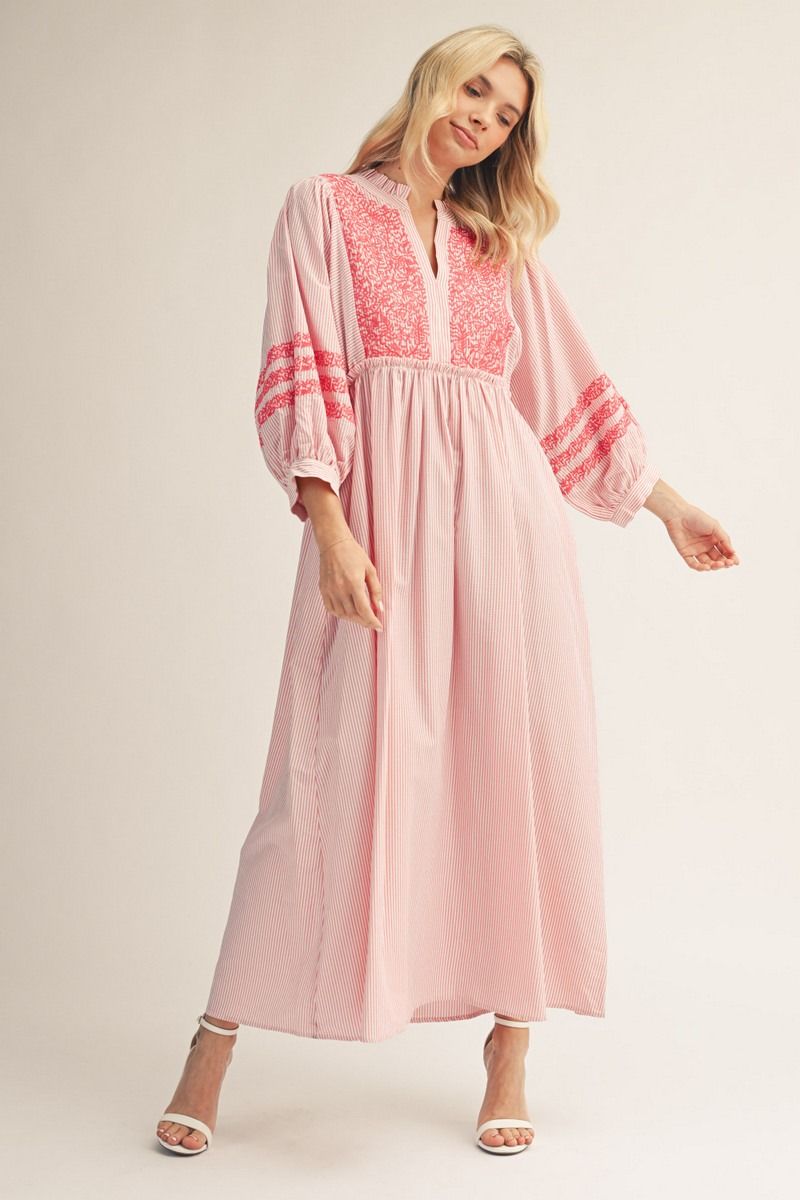 Jodifl Seersucker Midi Dress with Embroidery