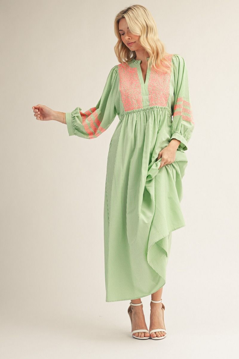 Jodifl Seersucker Midi Dress with Embroidery