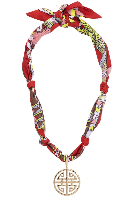 Canvas Cora Greek Keys Scarf Necklace