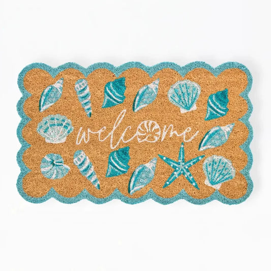 Mary Square Scalloped Coastal Welcome Mat