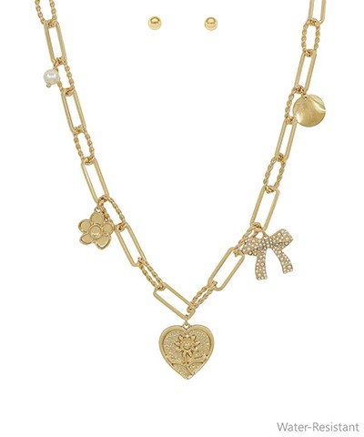 GS Heart and Multi Charm Y Necklace