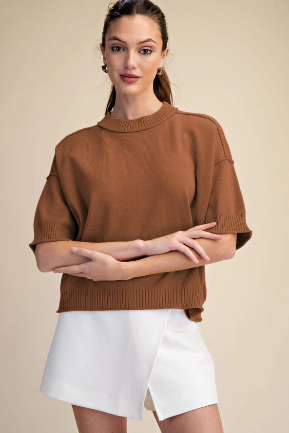 Glam Short Sleeve Crew Neck Sweater