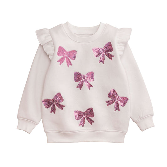 Mudpie Toddler Sequin Bow Sweatshirt