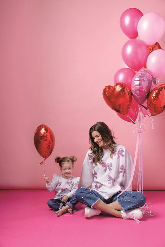 Mudpie Toddler Sequin Bow Sweatshirt