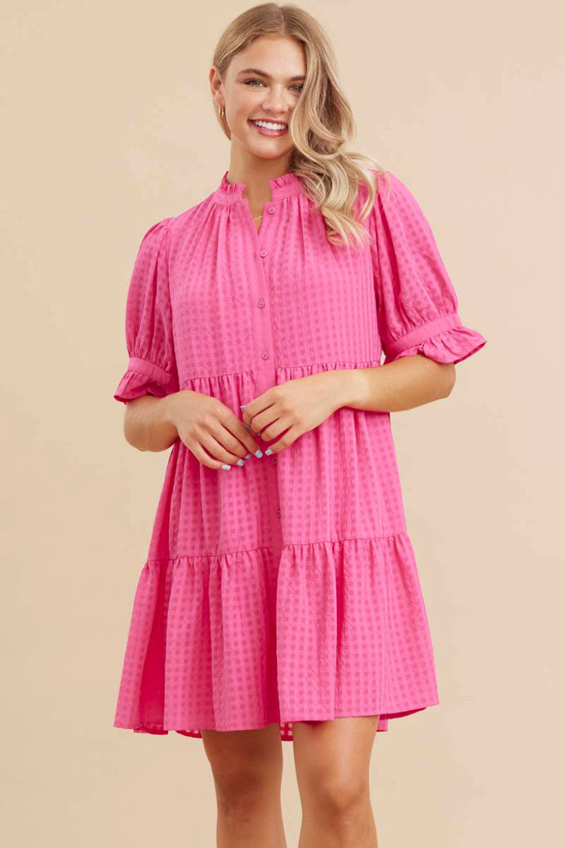 Jodifl Windowpane Frilled Cuff Dress